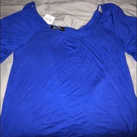 yoins Tops - Blue off the shoulder shirt